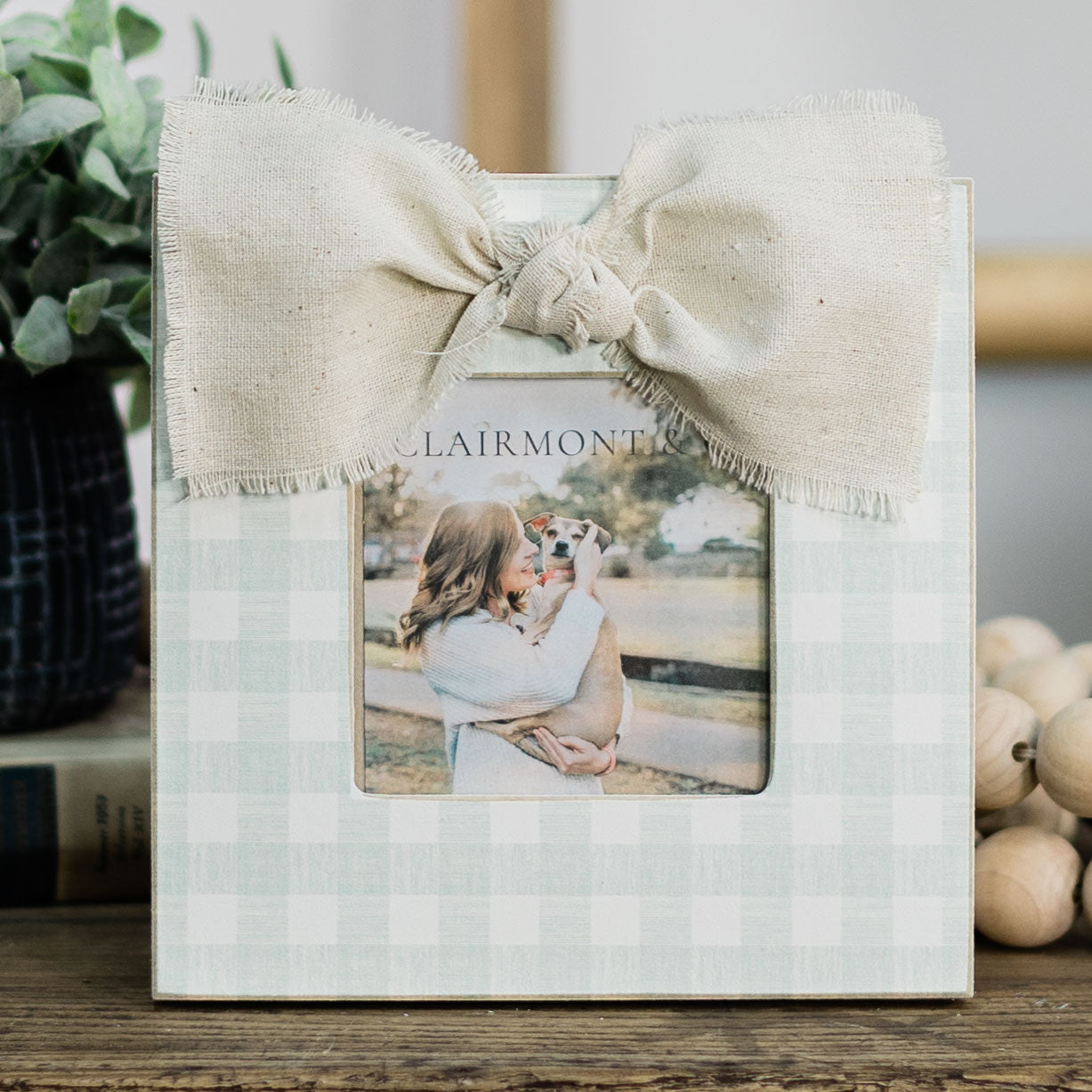 Front View. 4x4 Photo Frame | Sage Check Picture Frames The WAREHOUSE Studio