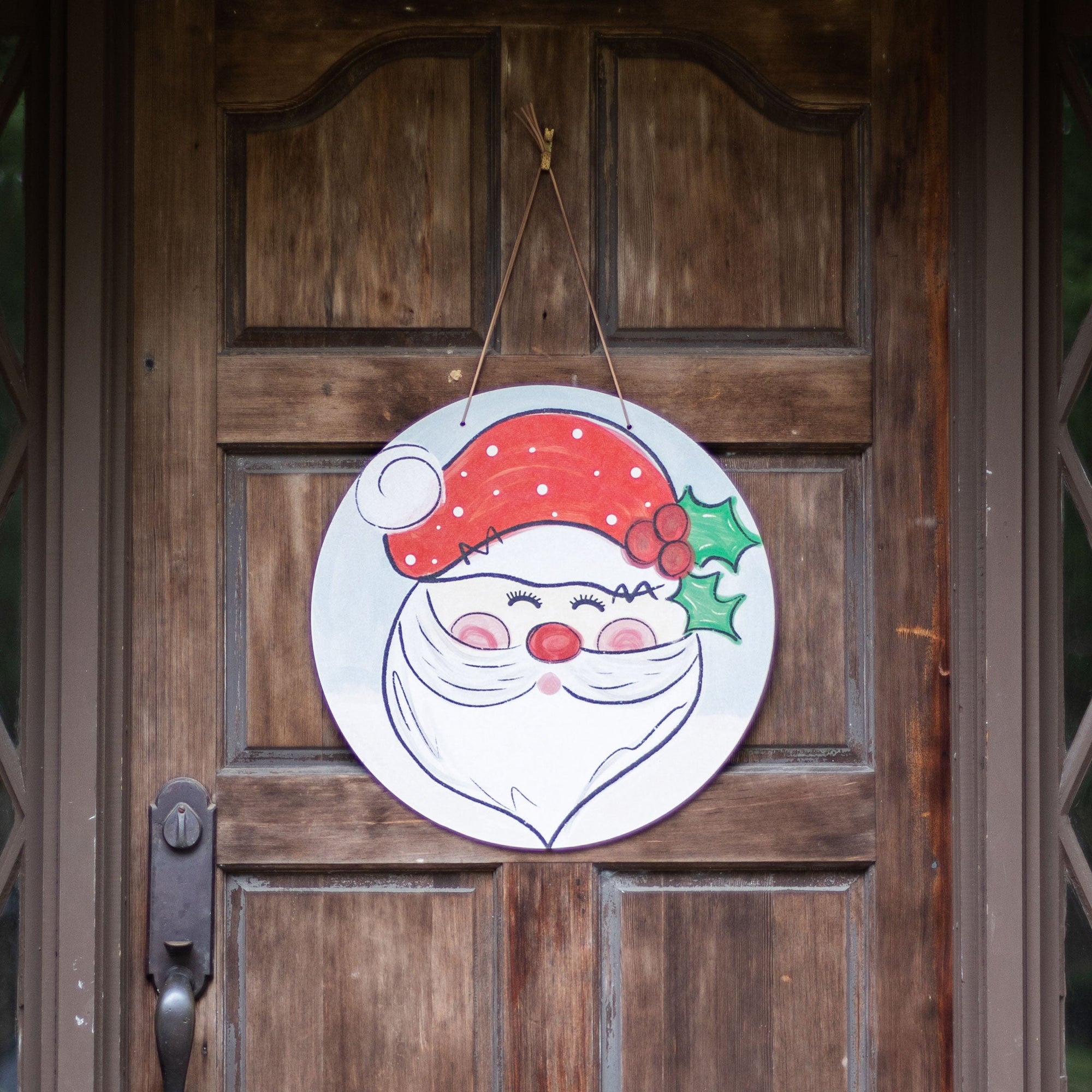 Front View. Christmas Door Hanger, Whimsy Santa Outdoor Ornament/Decor The WAREHOUSE Studio 
