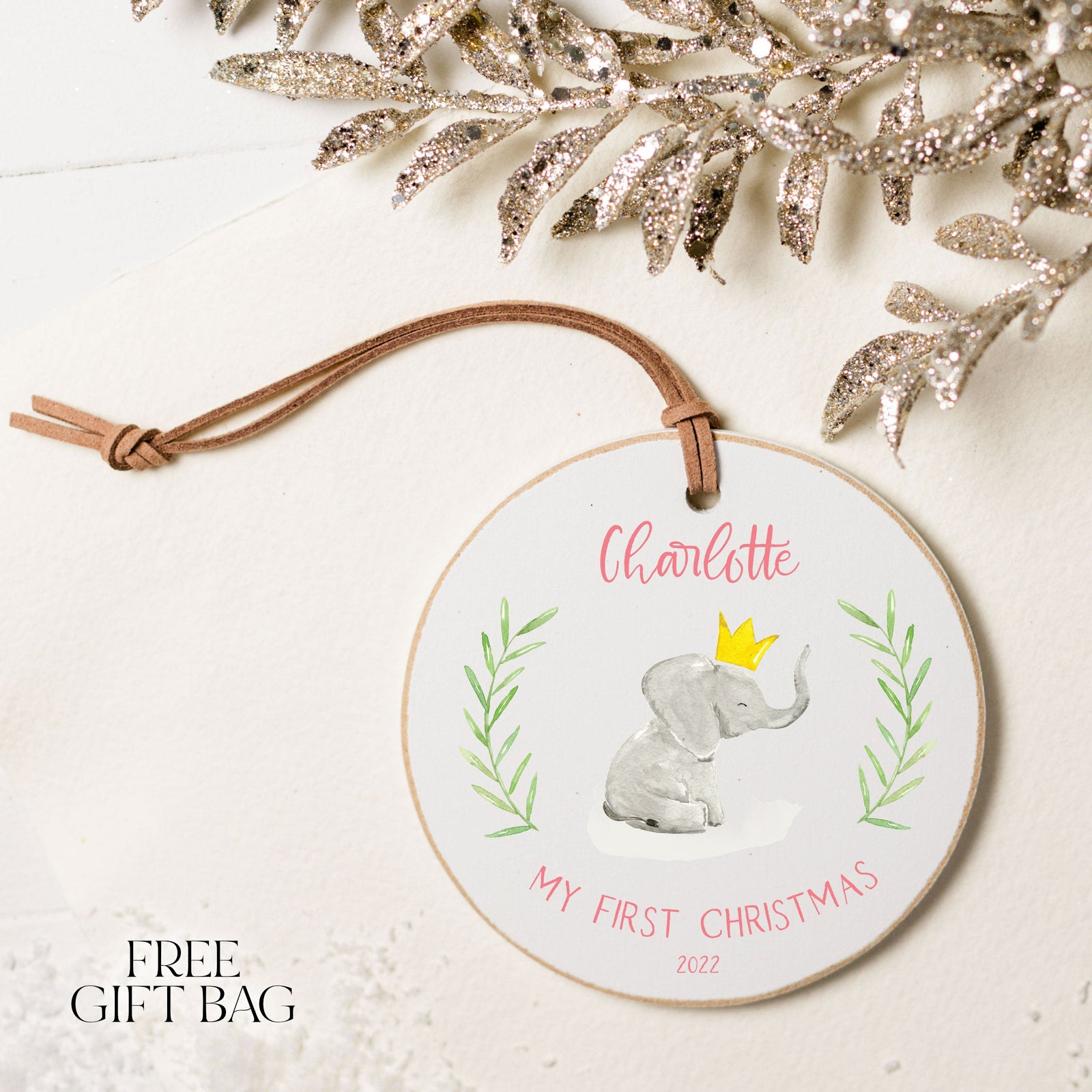 Customizable Ornament | Baby Elephant with Crown Holiday Ornaments The WAREHOUSE Studio