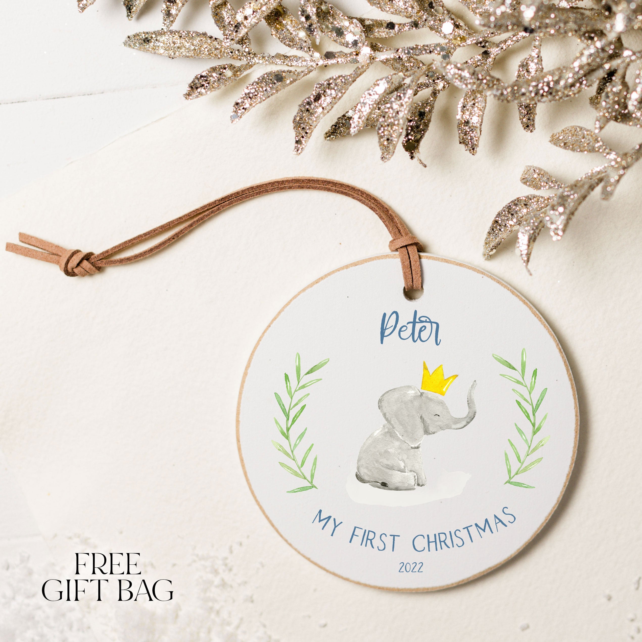 Customizable Ornament | Baby Elephant with Crown Holiday Ornaments The WAREHOUSE Studio