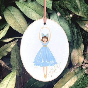 Front View. Customizable Ornament | Blue Ballerina Wood Ornaments The WAREHOUSE Studio
