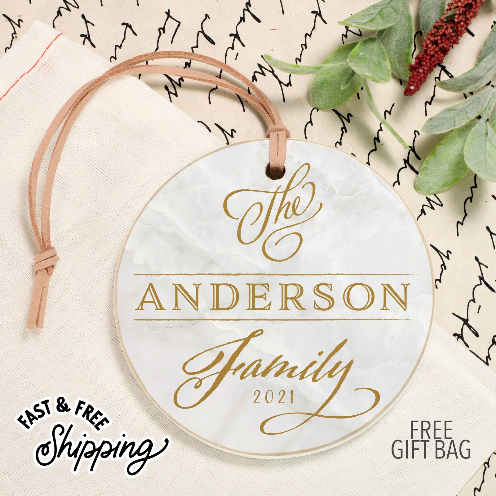 Front view. Customizable Ornament | Family Ornament Holiday Ornaments The WAREHOUSE Studio