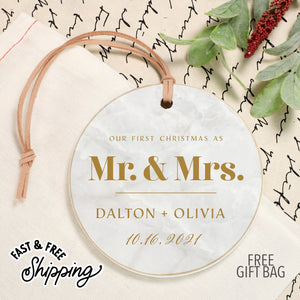Front View. Customizable Ornament | First Christmas Married Ornament Holiday Ornaments The WAREHOUSE Studio