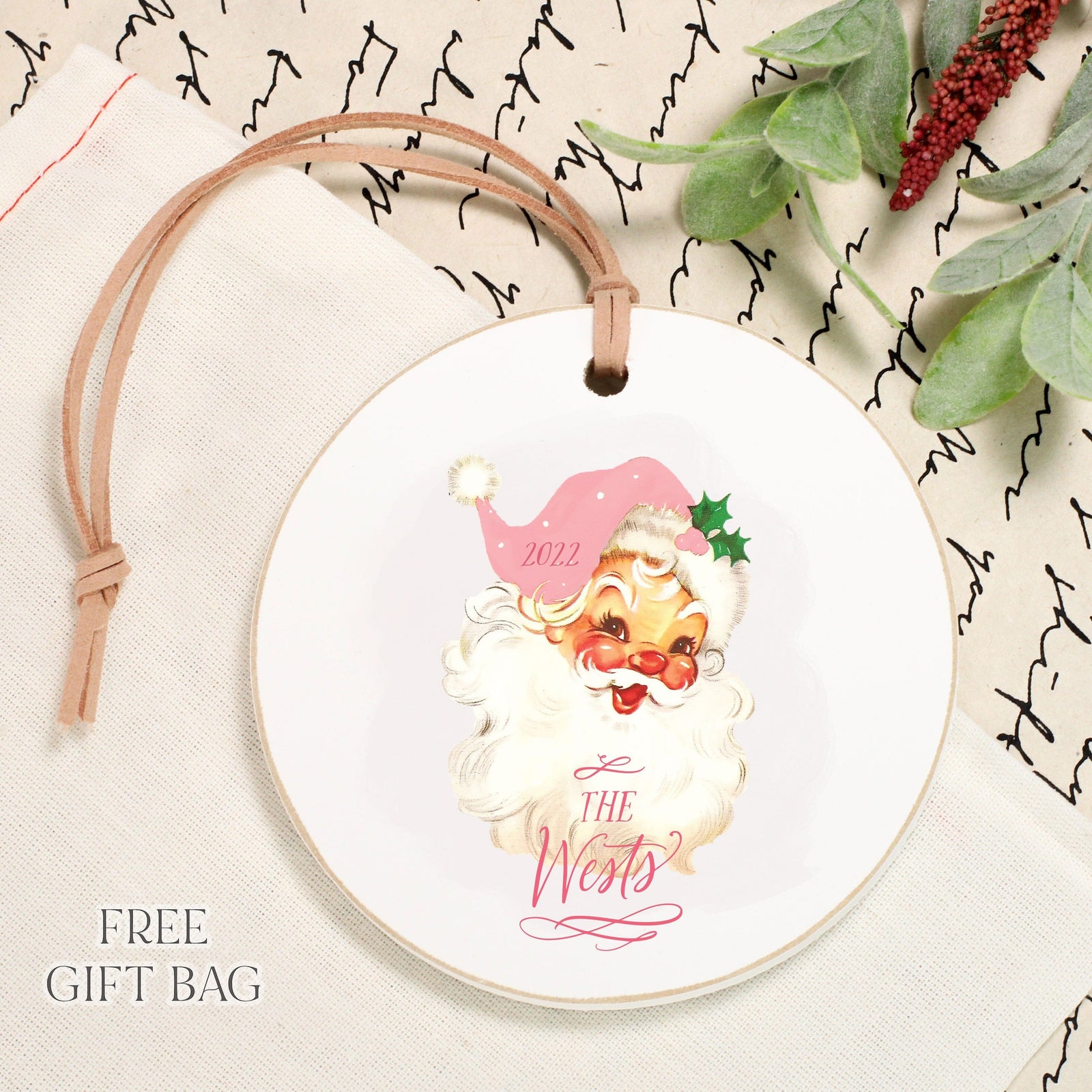Customizable Ornament | Holly Jolly Santa Family Name Custom Ornament The WAREHOUSE Studio