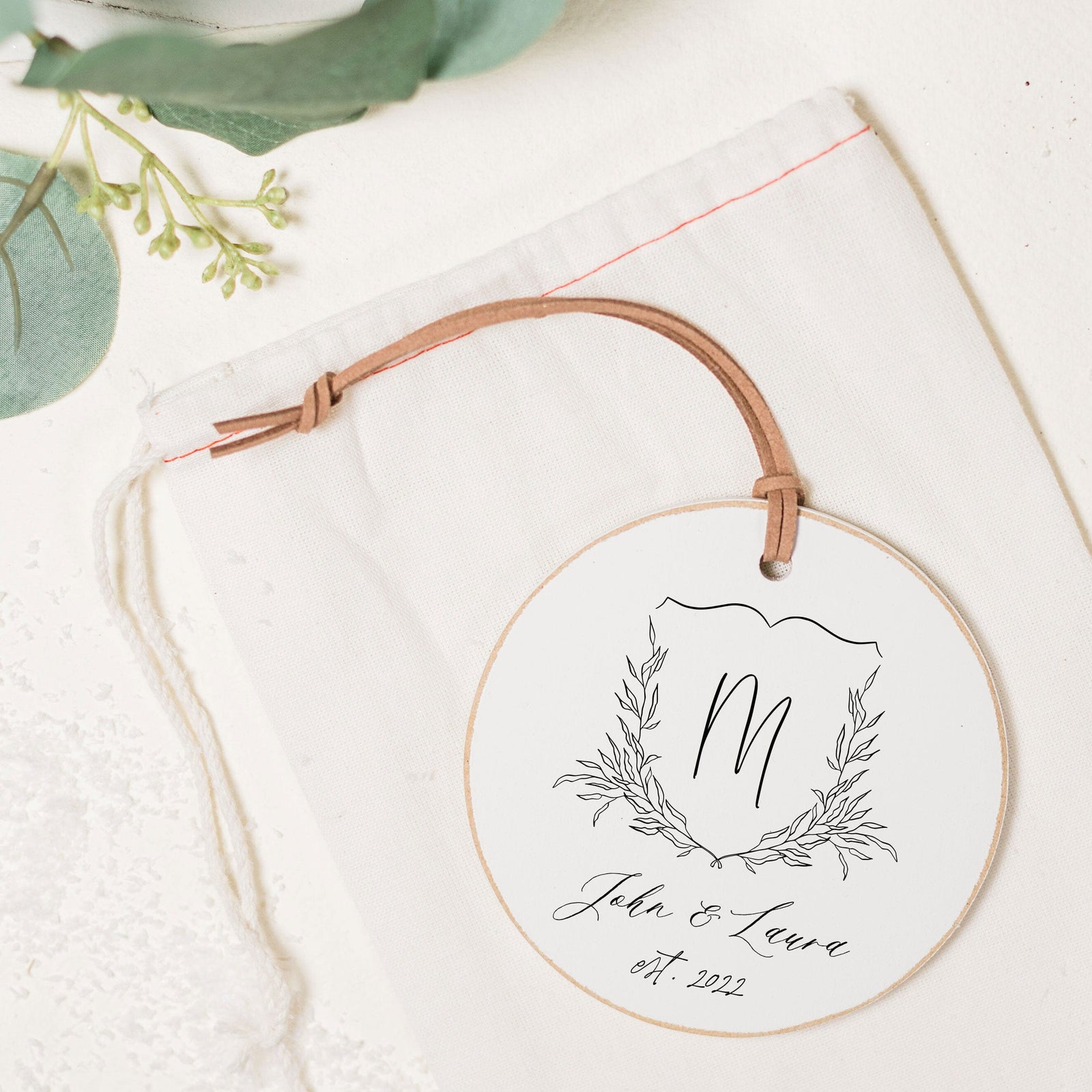 Customizable Ornament | Leafy Crest Initial Custom Ornament The WAREHOUSE Studio