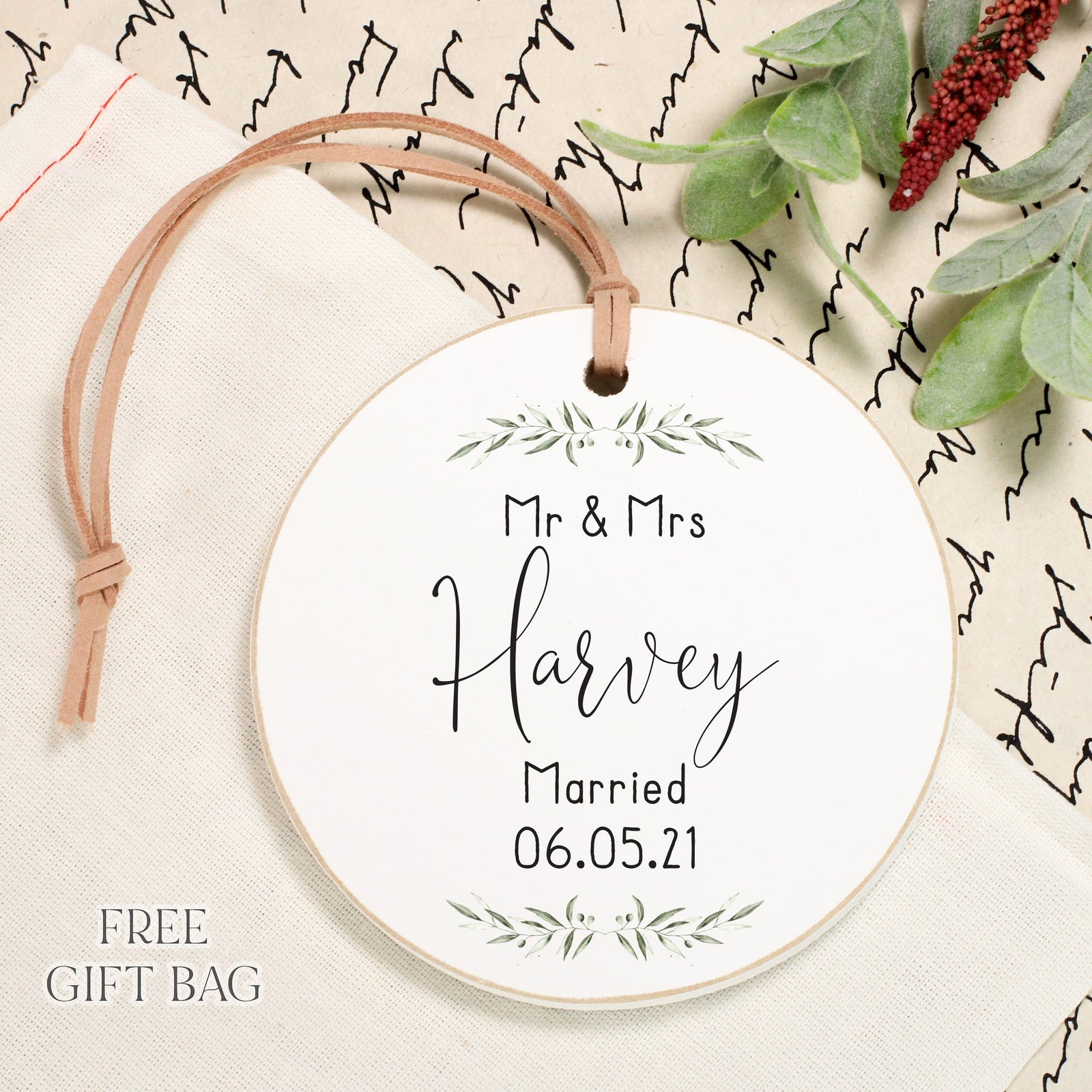 Customizable Ornament | Mr and Mrs Wedding Date Holiday Ornaments The WAREHOUSE Studio