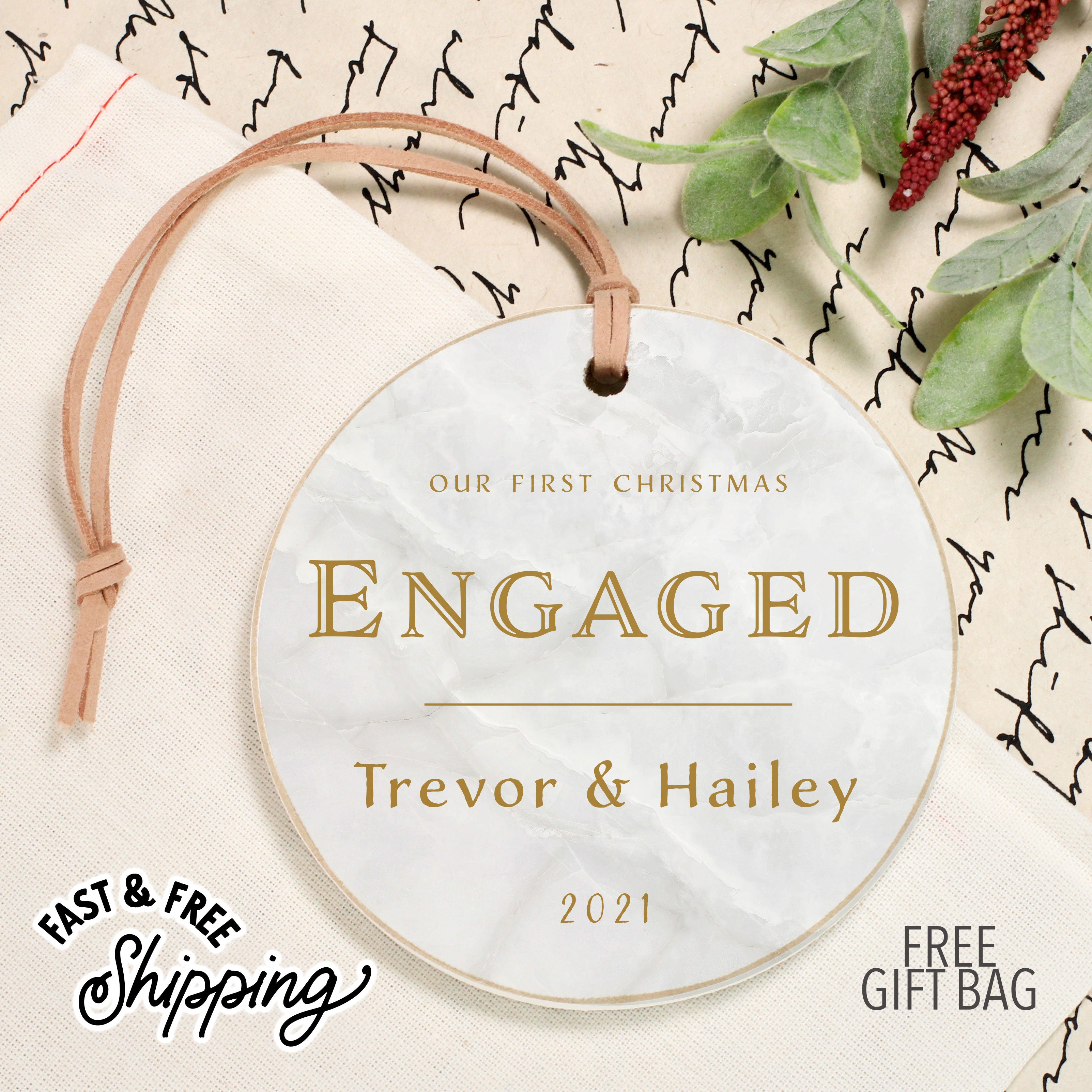 Front View. Customizable Ornament | Our First Christmas Engaged | Engagement Ornaments Holiday Ornaments The WAREHOUSE Studio