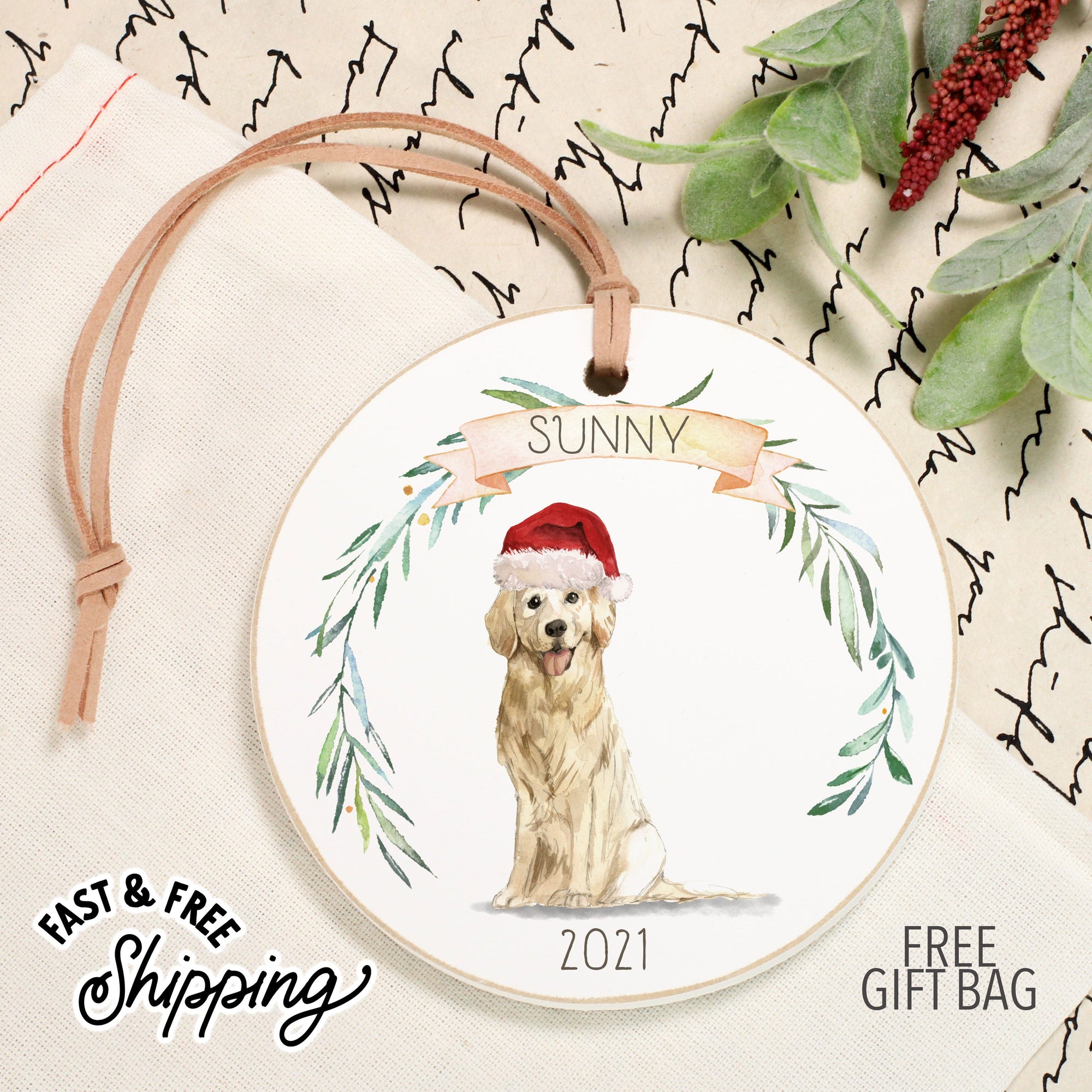 Front View. Customizable Ornament | Personalized Dog Ornaments | Watercolor Dogs Wood Ornaments The WAREHOUSE Studio 