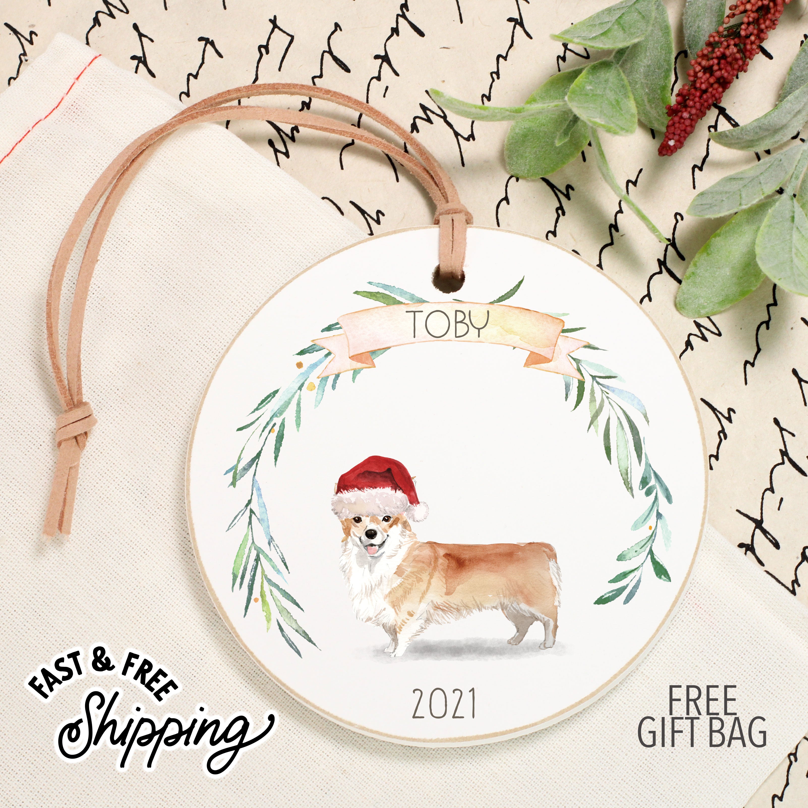 Front View. Customizable Ornament | Personalized Dog Ornaments | Watercolor Dogs Wood Ornaments The WAREHOUSE Studio