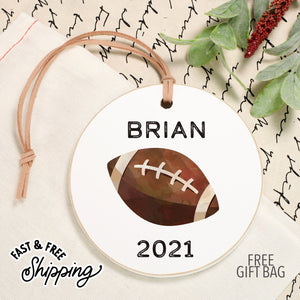 Football Front View. Customizable Ornament | Watercolor Sports Holiday Ornaments The WAREHOUSE Studio