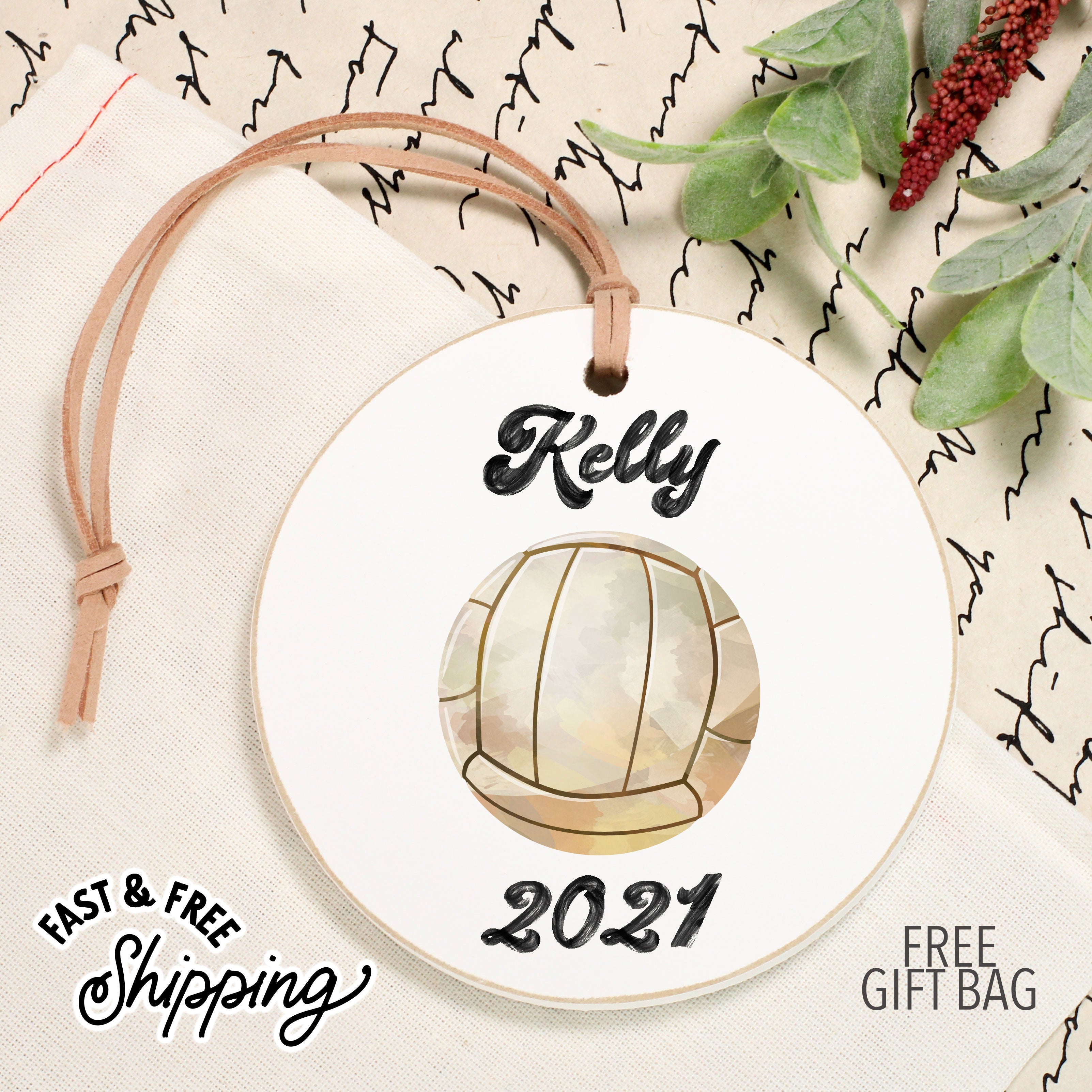 Volleyball Front View. Customizable Ornament | Watercolor Sports Holiday Ornaments The WAREHOUSE Studio