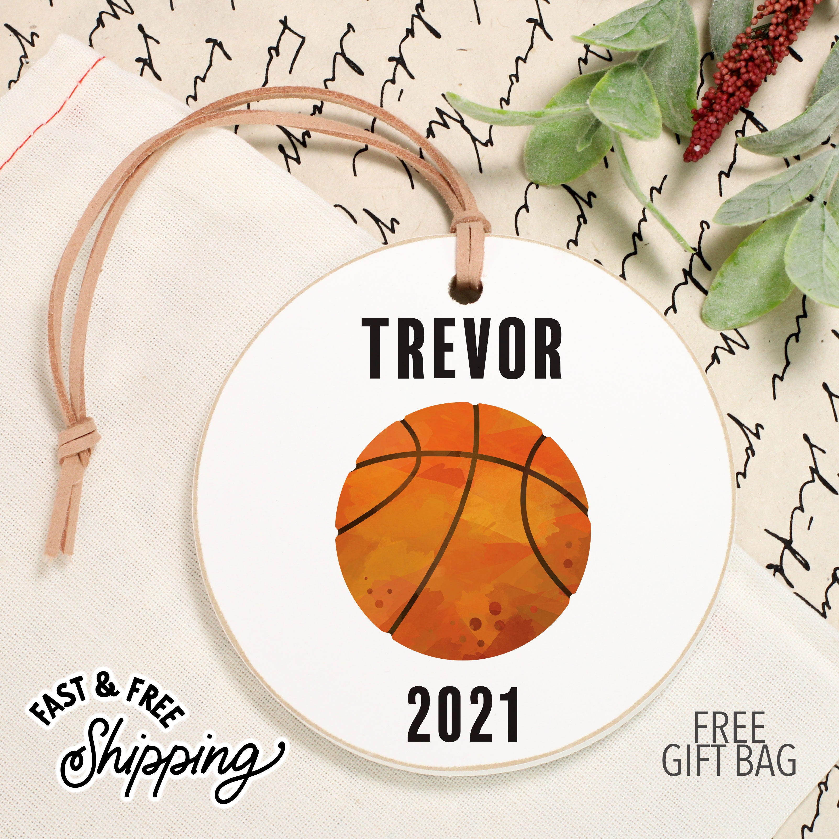 Basketball Front View. Customizable Ornament | Watercolor Sports Holiday Ornaments The WAREHOUSE Studio