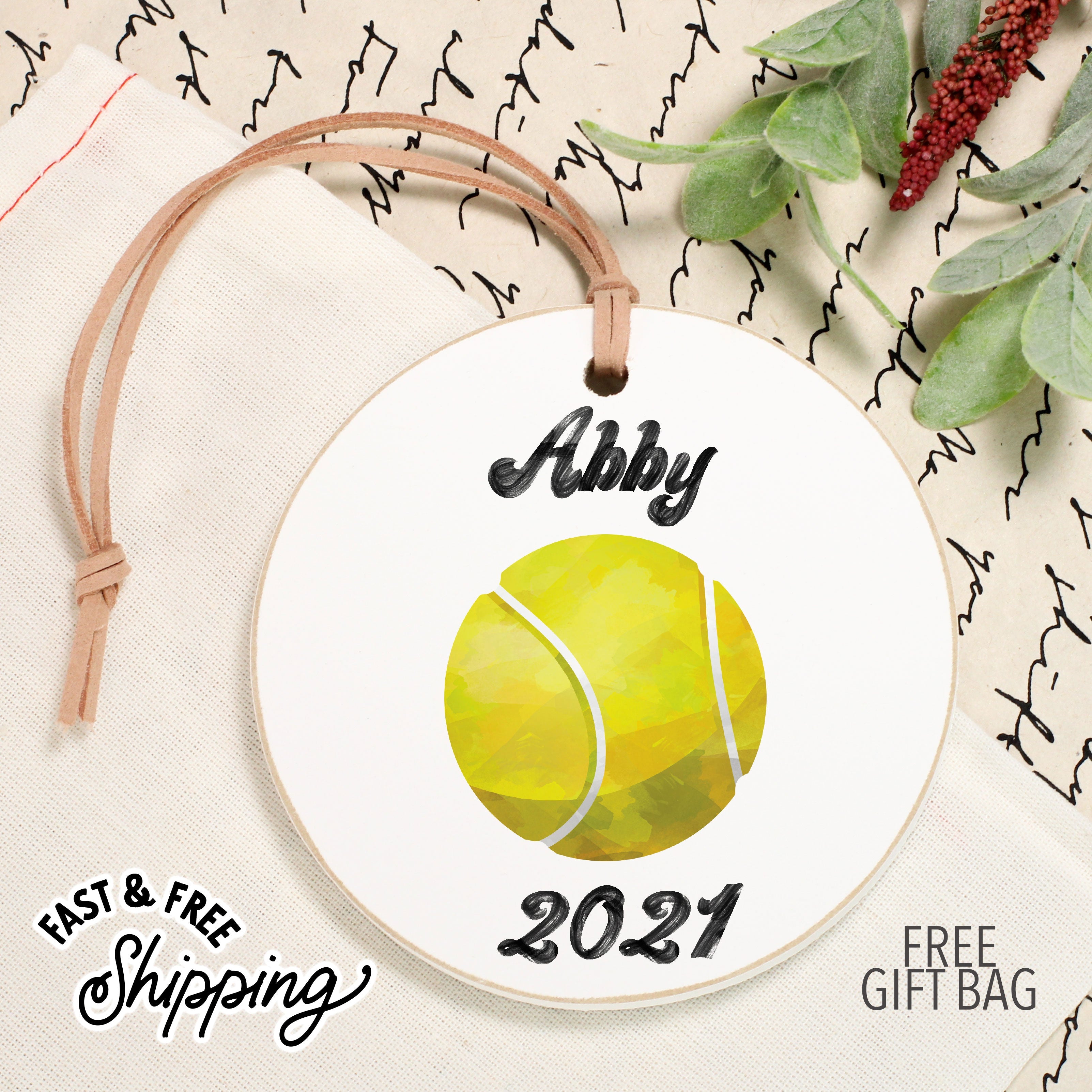 Tennis Front View. Customizable Ornament | Watercolor Sports Holiday Ornaments The WAREHOUSE Studio