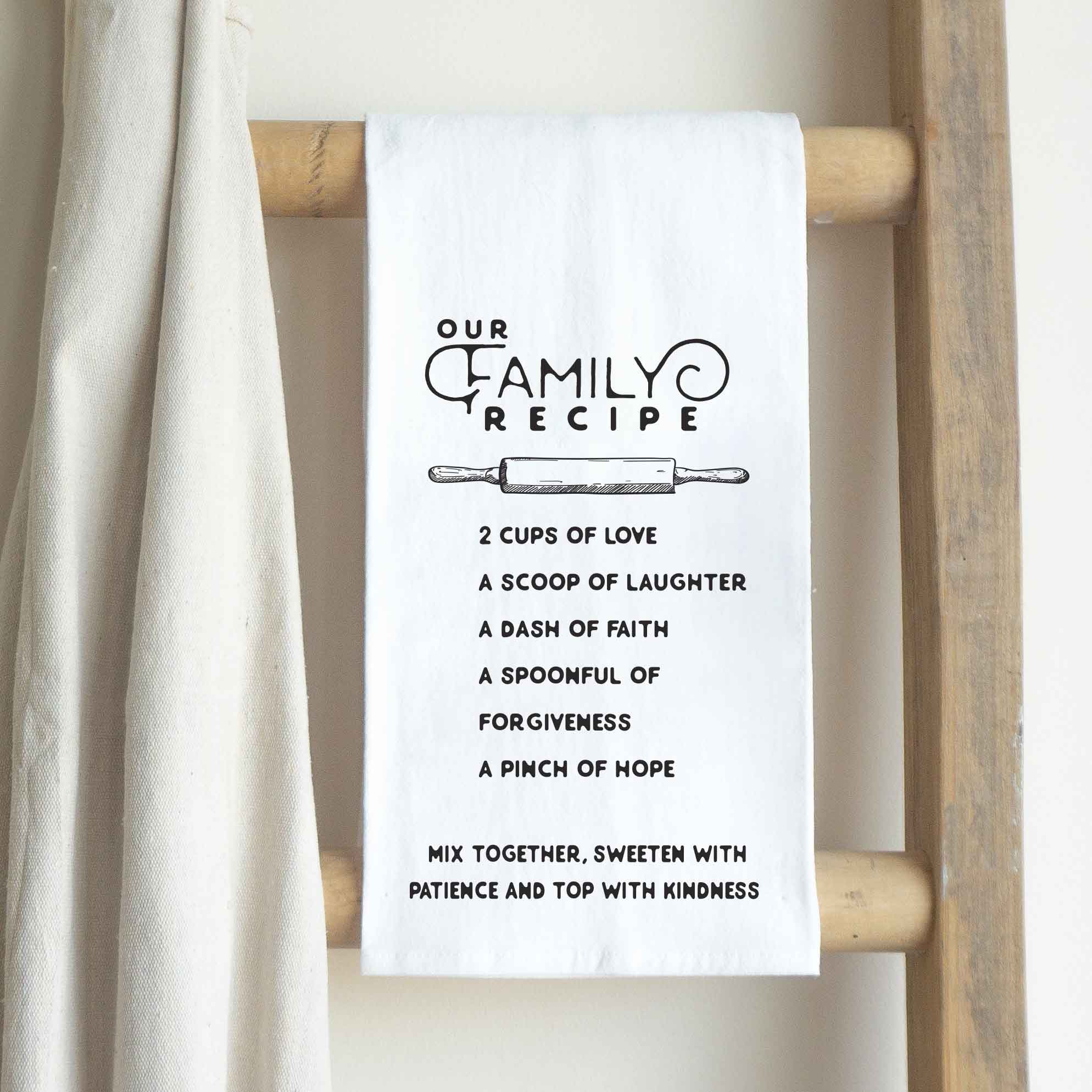 Front View. Kitchen Towel | Our Family Recipe tea towel The WAREHOUSE Studio 