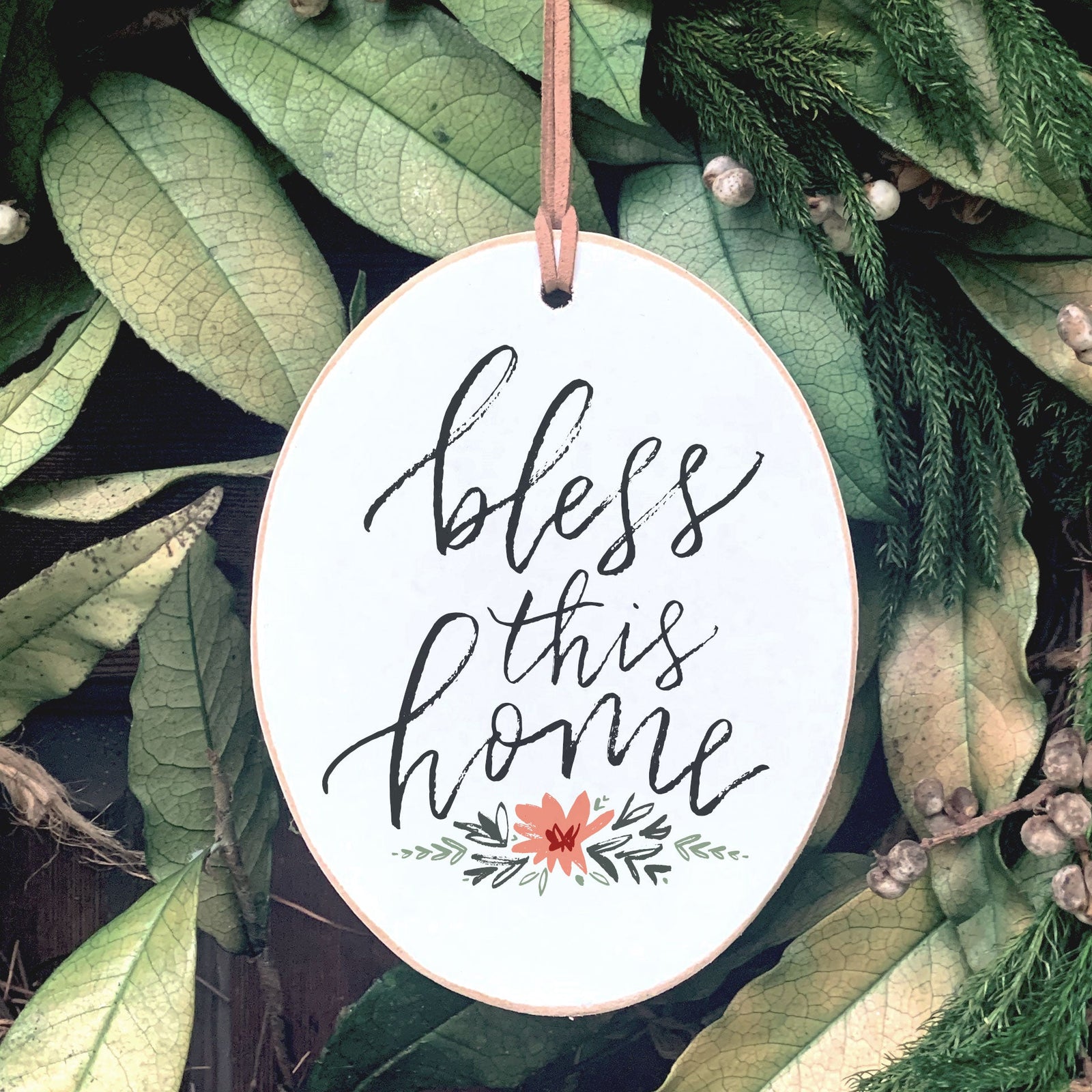 Front View. Ornament | Bless This Home | Floral Blessings Wood Ornaments The WAREHOUSE Studio