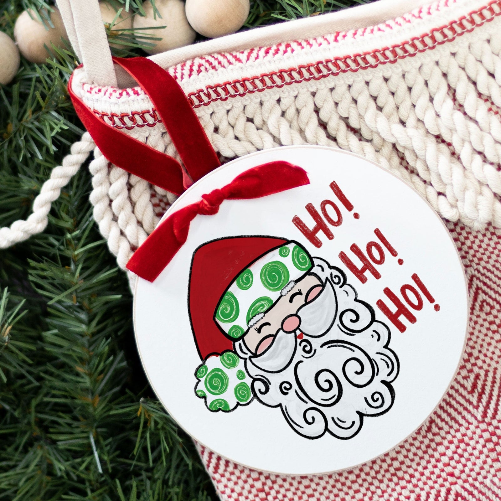 Front View. Ornament | Ho Ho Ho Santa | Christmas Wood Ornaments The WAREHOUSE Studio
