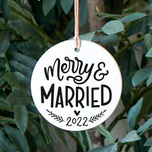 Front View. Ornament | Merry & Married Wood Ornaments The WAREHOUSE Studio