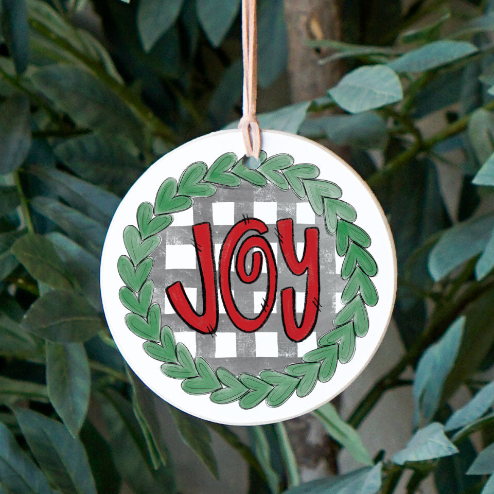 Joy Front View. Ornament Ornament | Wreath Check | Christmas Holiday Ornaments The WAREHOUSE Studio