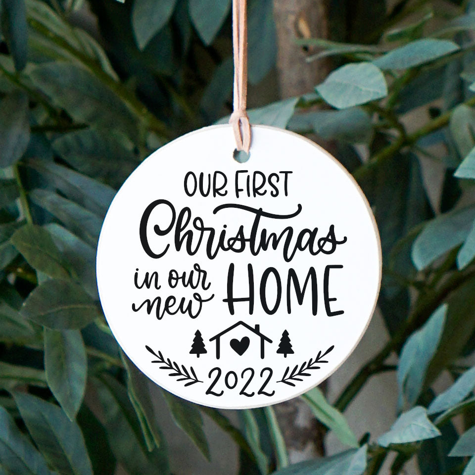Front View. Ornament | Our First | Christmas Wood Ornaments The WAREHOUSE Studio