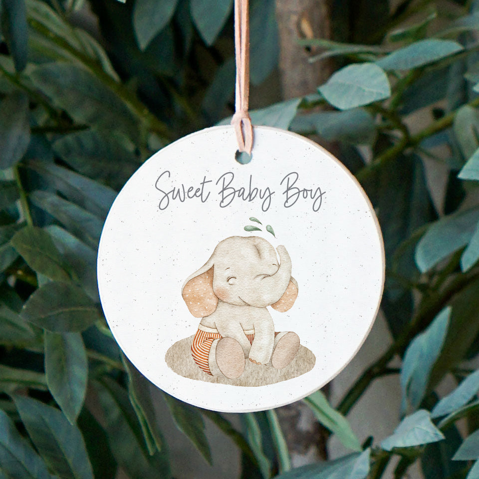 Baby Boy Front View. Ornament | Sweet Baby Elephants Holiday Ornaments The WAREHOUSE Studio