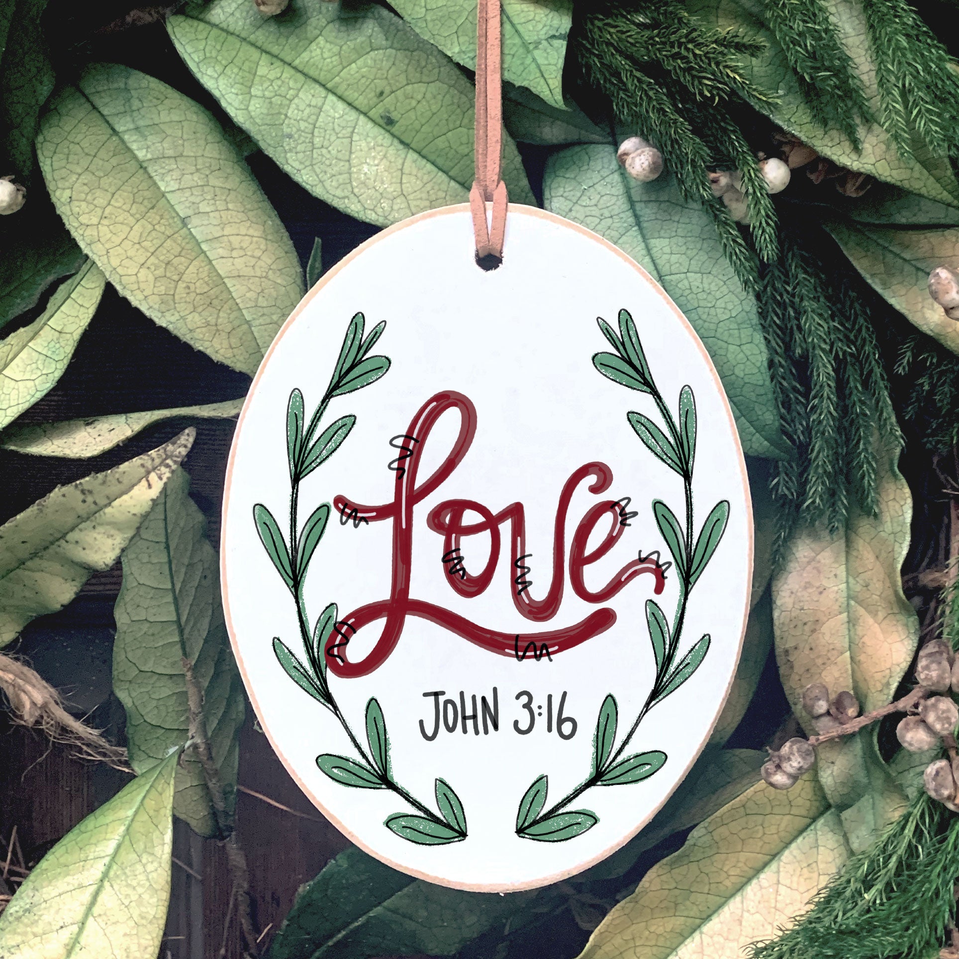 Love Front View. Ornaments | Love, Joy, Peace Wood Ornaments The WAREHOUSE Studio