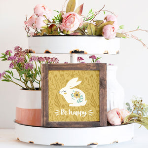 Front View. Be Happy Bunny, Spring Decor, Easter Decor , Small Wood Sign Wood Signs The WAREHOUSE Studio 