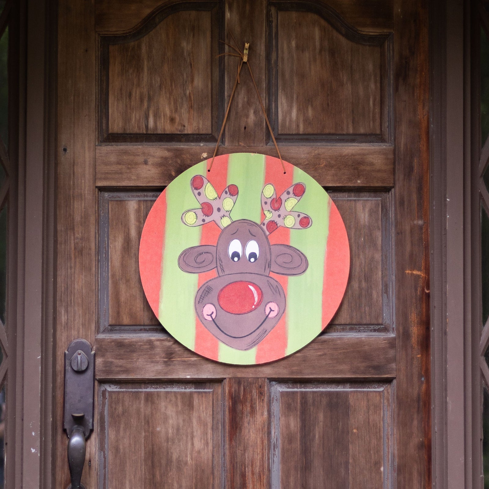 Front View. Christmas Door Hanger, Rudolph Outdoor Ornament/Decor The WAREHOUSE Studio 
