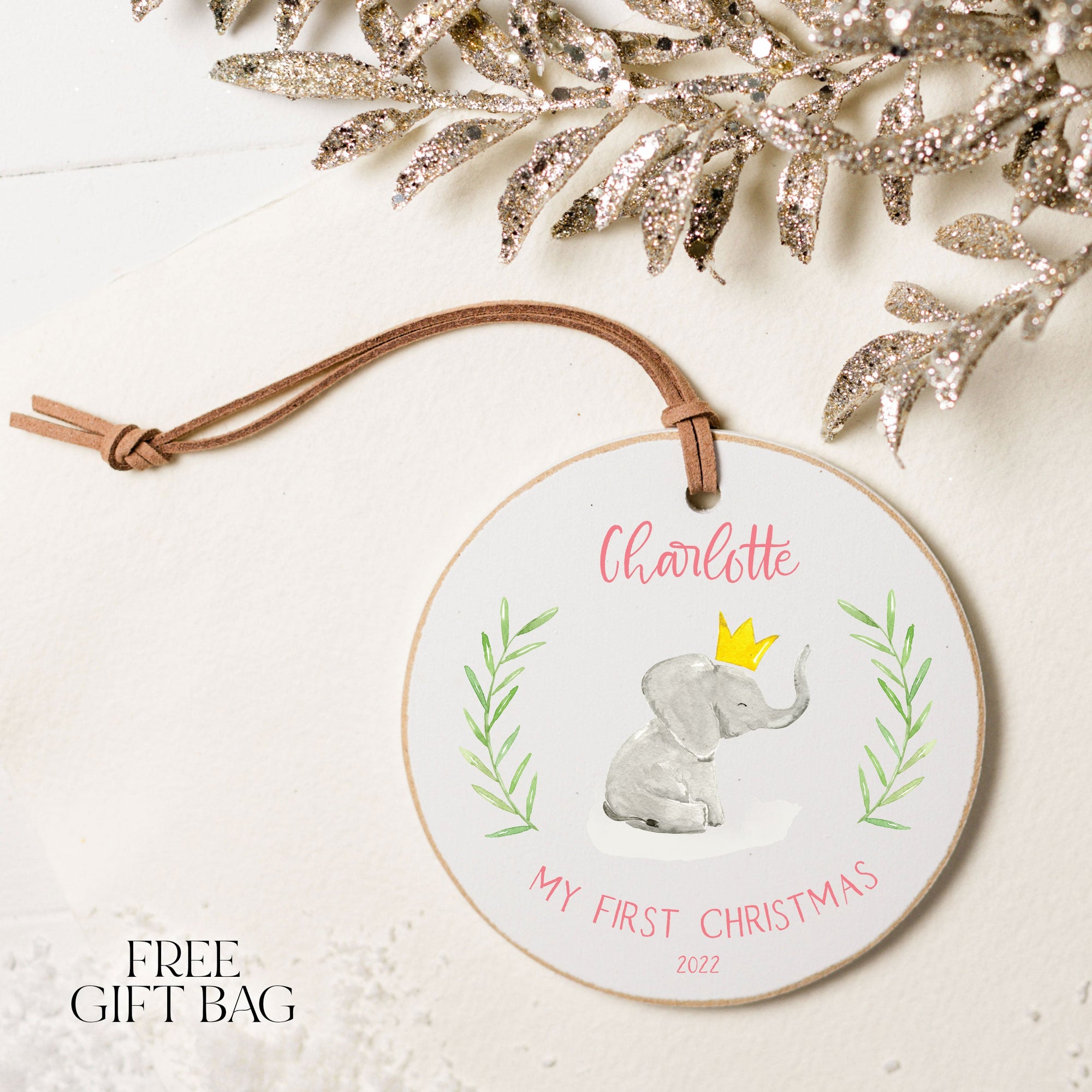 Customizable Ornament | Baby Elephant with Crown Holiday Ornaments The WAREHOUSE Studio 