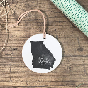 Front View. Customizable Ornament | Black Chalk State Holiday Ornaments The WAREHOUSE Studio 
