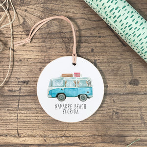 Front View. Customizable Ornament | Blue Van Holiday Ornaments The WAREHOUSE Studio 
