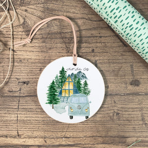Front View. Customizable Ornament | Cabin Holiday Ornaments The WAREHOUSE Studio 