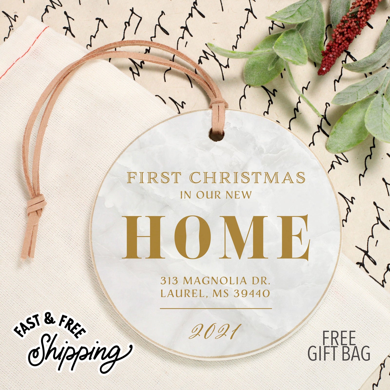 Front View. Customizable Ornament | First Christmas in Our New Home | New Home Ornament Holiday Ornaments The WAREHOUSE Studio 