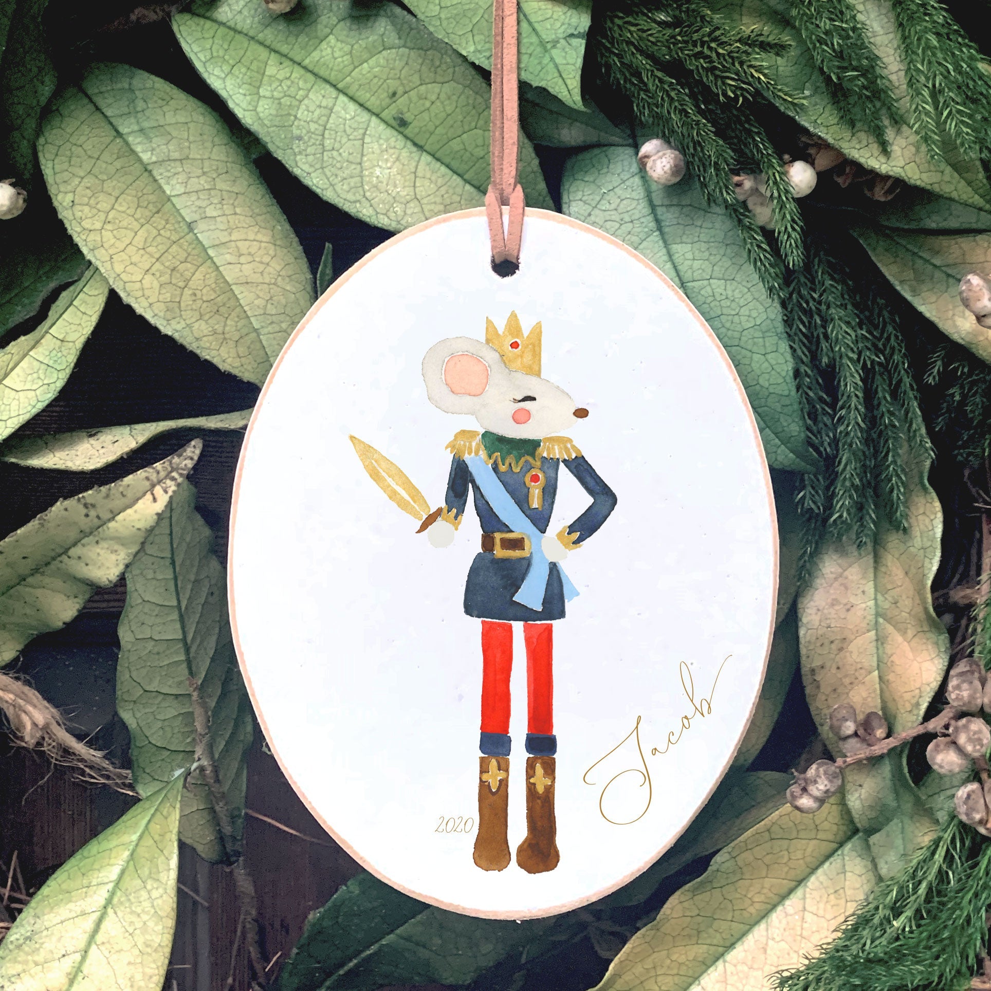 Front View. Customizable Ornament | Nutcracker Mouse Wood Ornaments The WAREHOUSE Studio 