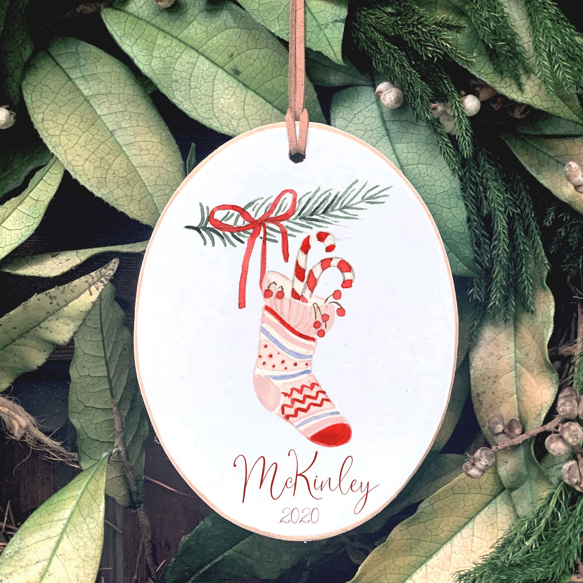 Front View. Customizable Ornament | Stocking | Candy Cane Ornaments Wood Ornaments The WAREHOUSE Studio 