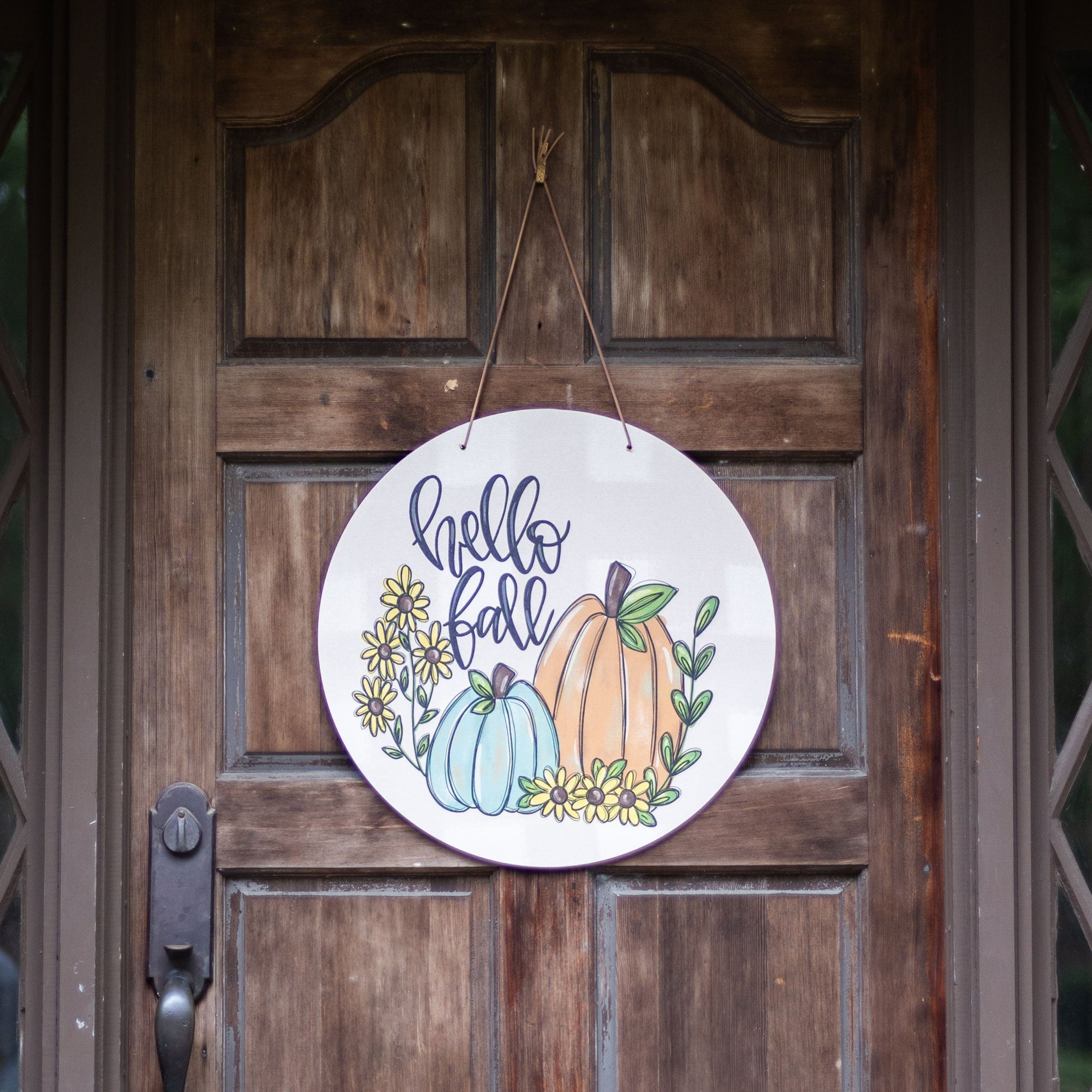 Front View. Fall Door Hanger, Hello Fall Pumpkin Outdoor Ornament/Decor The WAREHOUSE Studio 