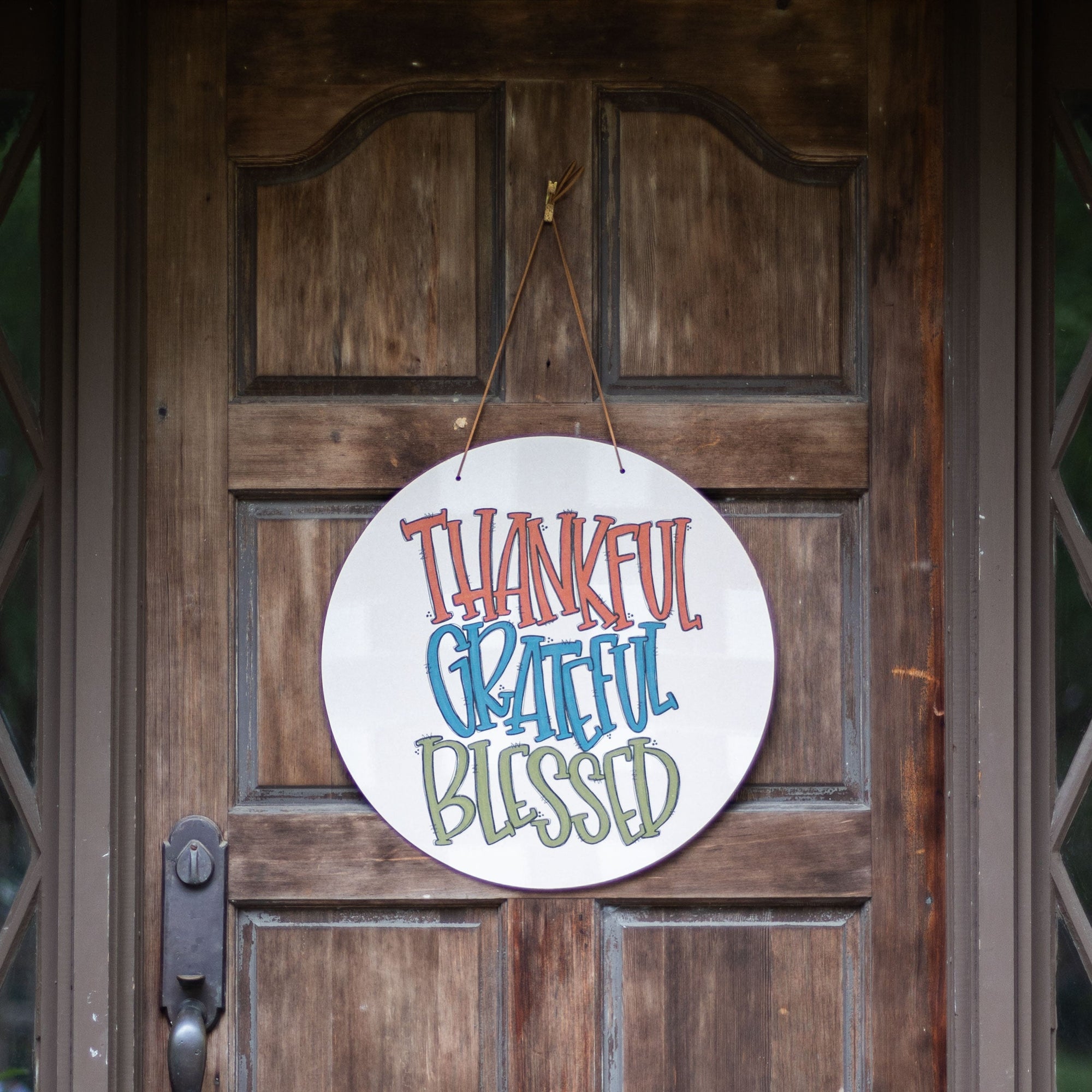 Front View. Fall Door Hanger, Thankful Grateful Blessed Outdoor Ornament/Decor The WAREHOUSE Studio 