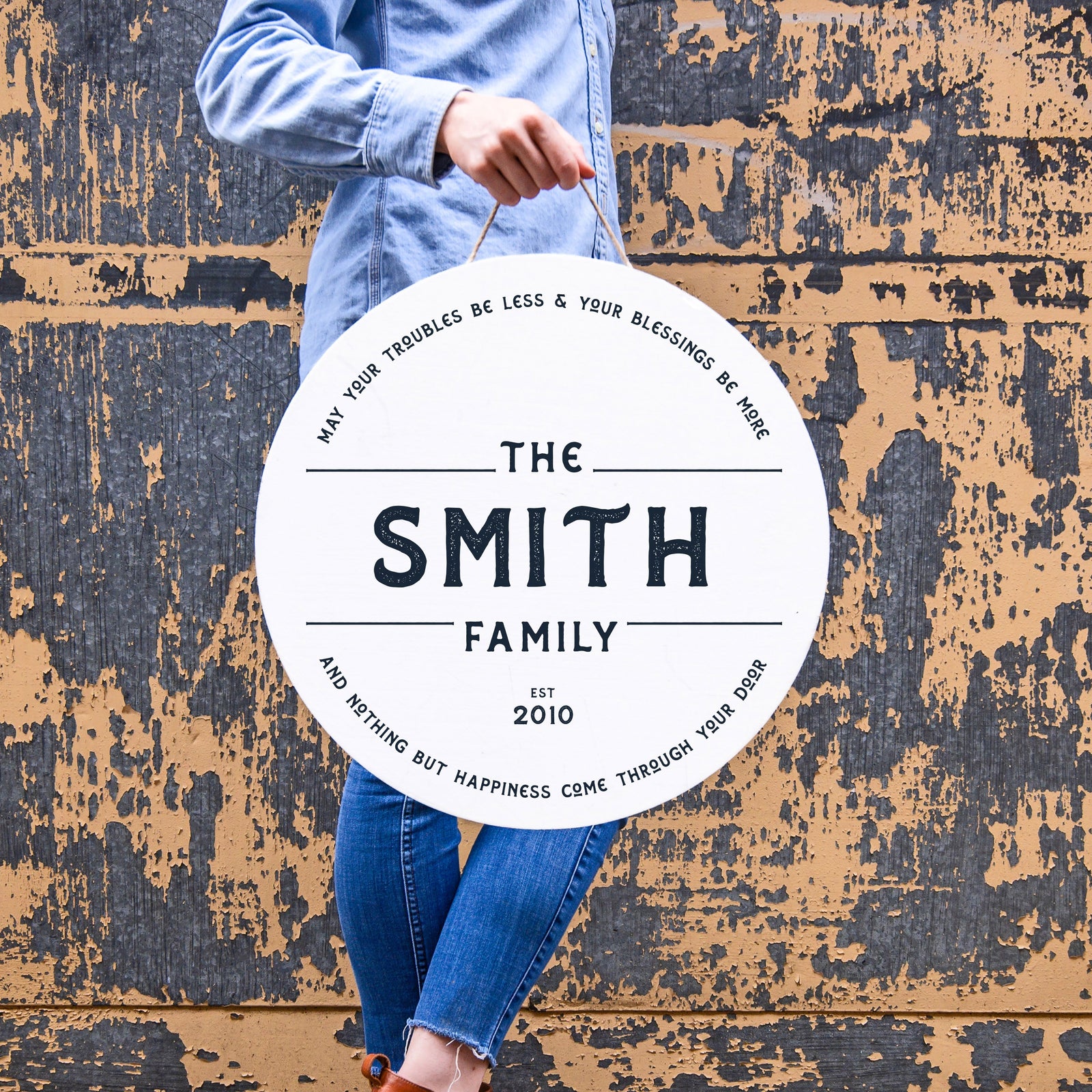 Front View. Family Name Sign | Custom Wood Sign Personalized Signs The WAREHOUSE Studio 24" My Your Troubles Be Less 