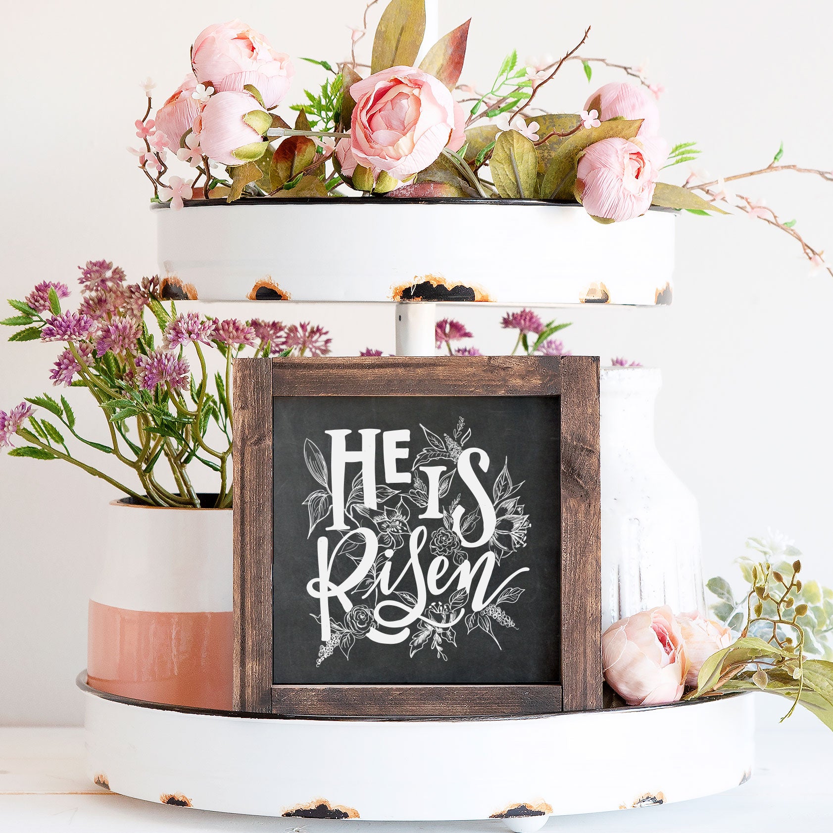 Front View. He Is Risen, Spring Decor, Easter Decor , Small Wood Sign Wood Signs The WAREHOUSE Studio 