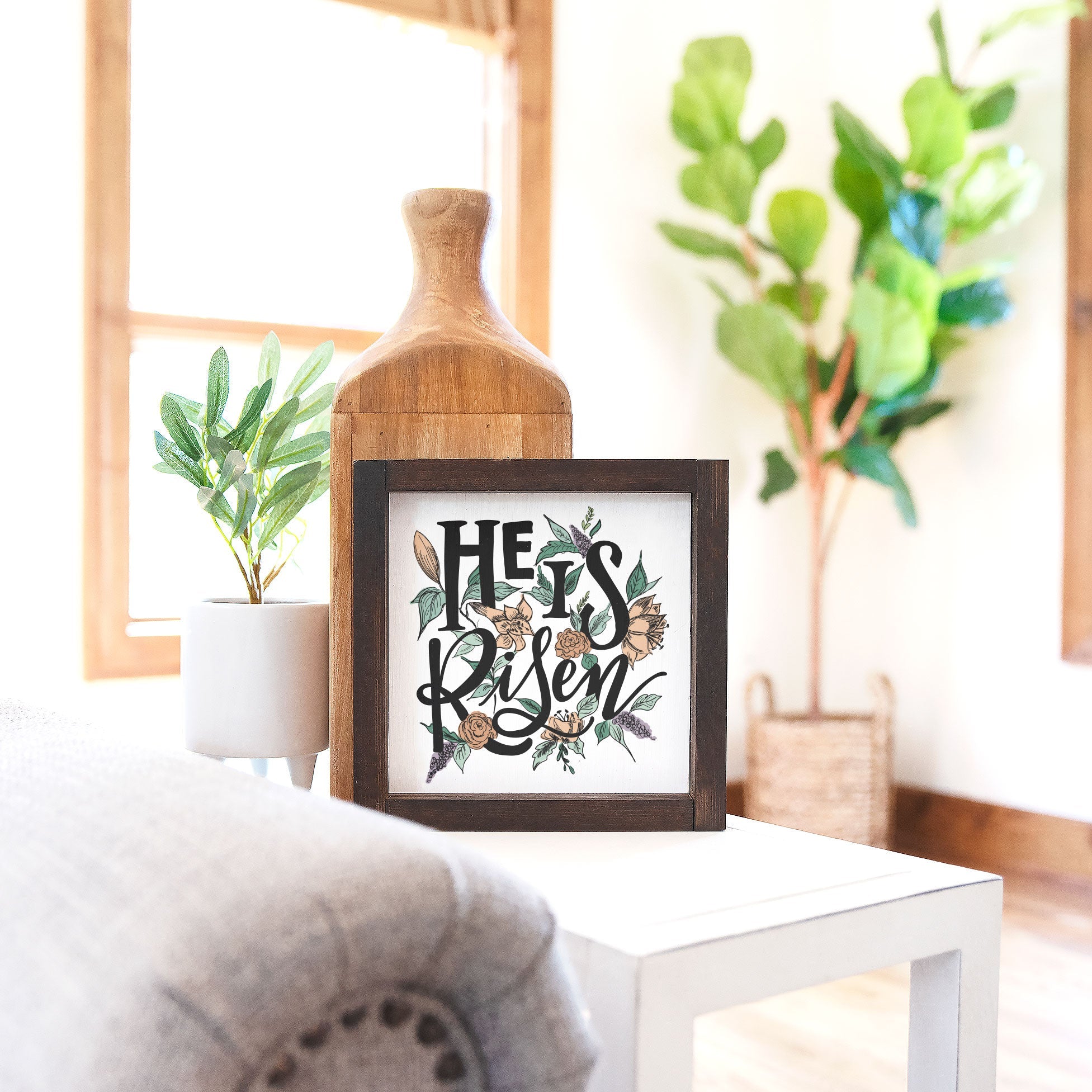 Front View. He Is Risen, Spring Decor, Easter Decor, Wooden Sign Wood Signs The WAREHOUSE Studio 