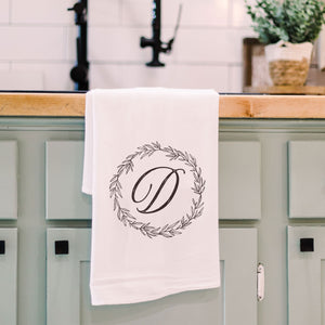 Letter D Front View. Kitchen Towel | Wreath Initial Kitchen Towels The WAREHOUSE Studio D 