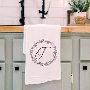 Letter F Front View. Kitchen Towel | Wreath Initial Kitchen Towels The WAREHOUSE Studio F 