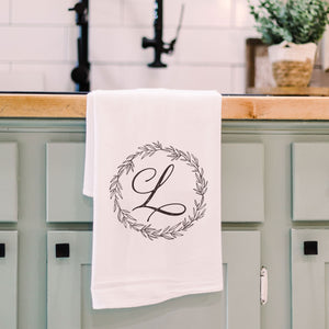 Letter L Front View. Kitchen Towel | Wreath Initial Kitchen Towels The WAREHOUSE Studio L 
