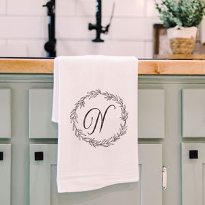 Letter N Front View. Kitchen Towel | Wreath Initial Kitchen Towels The WAREHOUSE Studio N 