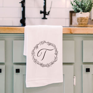 Letter T Front View. Kitchen Towel | Wreath Initial Kitchen Towels The WAREHOUSE Studio T 