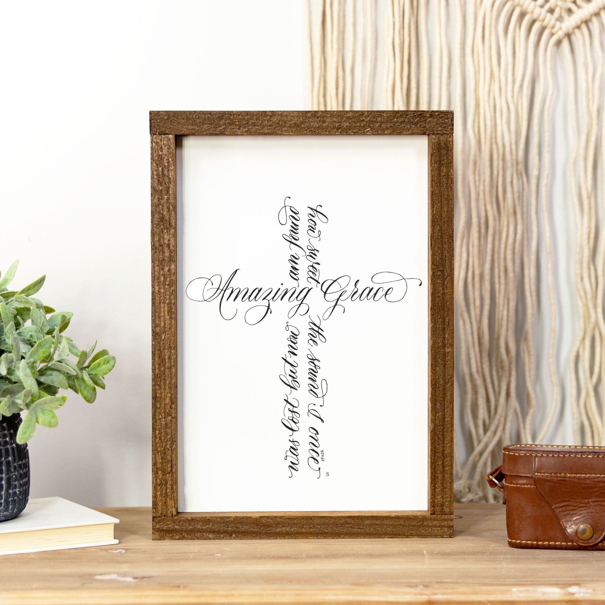 Front View. Medium Wood Sign | Amazing Grace Cross Wood Signs The WAREHOUSE Studio 