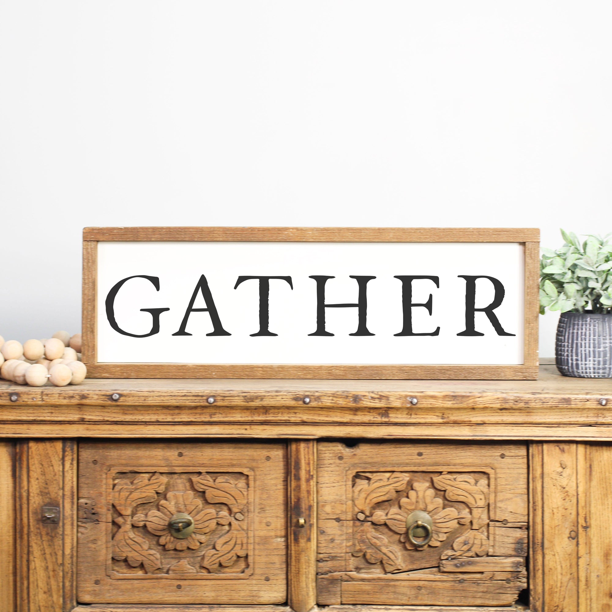 Front View. Medium Wood Sign | Gather Wood Sign The WAREHOUSE Studio 