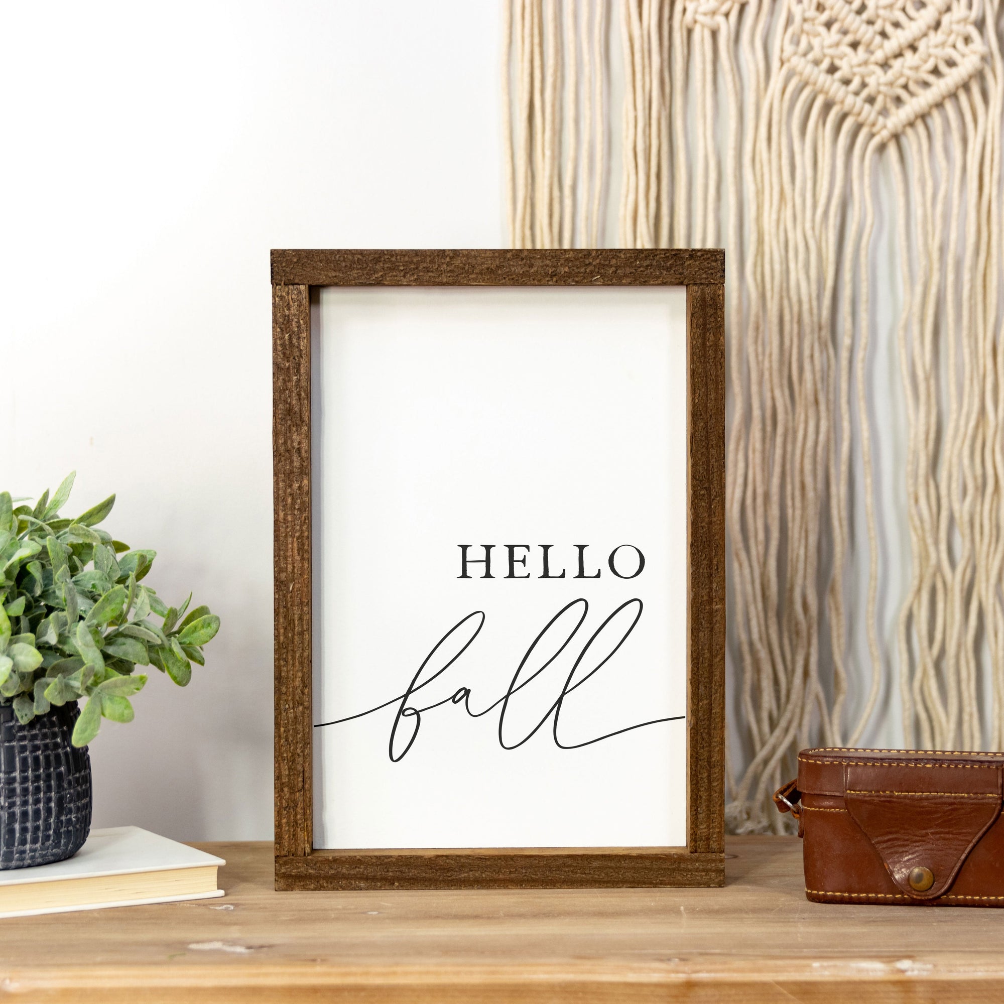 Front View. Medium Wood Sign | Hello Fall Wood Sign The WAREHOUSE Studio 