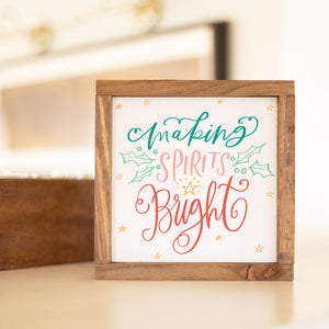 Front View. Medium Wood Sign | Making Spirits Bright Small Wood Sign The WAREHOUSE Studio 