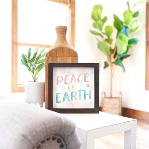 Front View. Medium Wood Sign | Peace on Earth Watercolor Small Wood Sign The WAREHOUSE Studio 