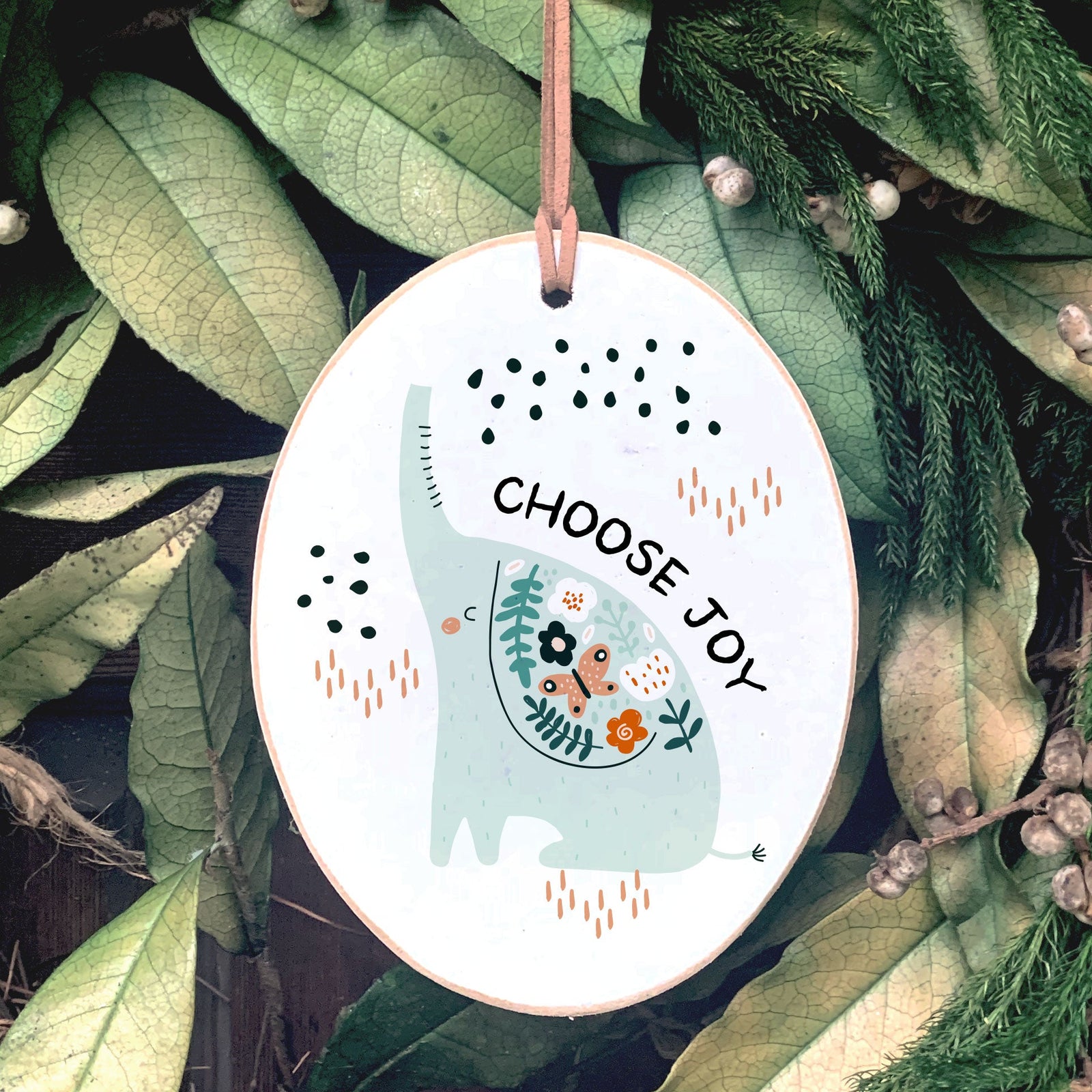 Front View. Ornament | Choose Joy | Bloomy Wood Ornaments The WAREHOUSE Studio 